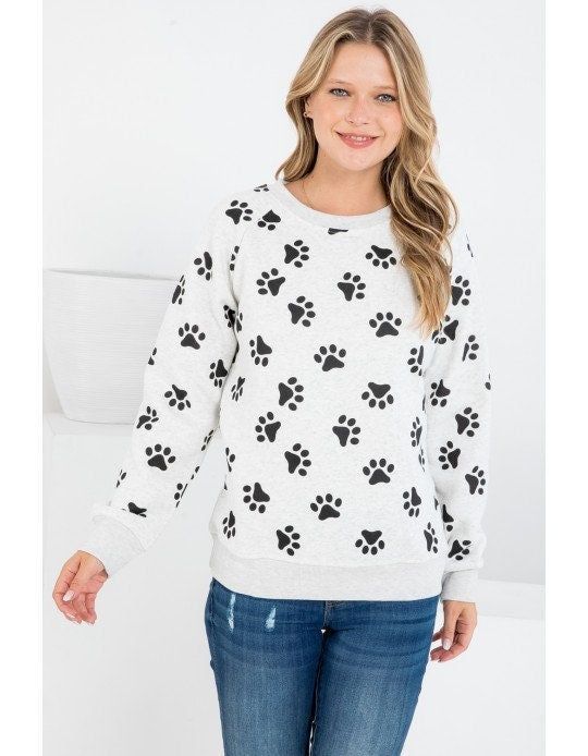 Comfy Holiday Paws Valentine Gift sweatshirt Sweater Women's perfect gift comfortable cute soft crew neck sweatshirt Dog Paws Print