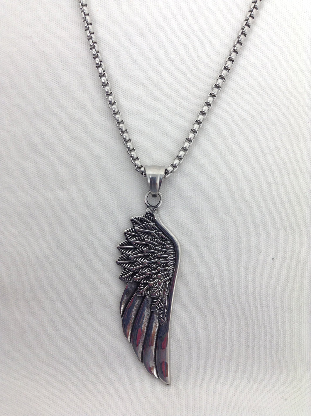 Enhanced Angel Wings Silver color Stainless  Steel Pendant Necklace