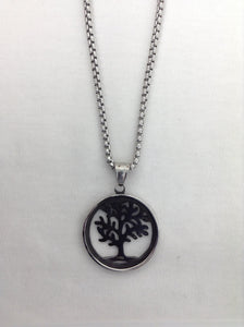 Enhanced Circular Tree of life Silver color Stainless  Steel Pendant Necklace