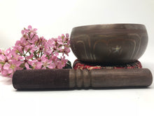 Tibetan Buddhist Meditation Yoga Singing Bowl set by Nepal Soul with OM carving.