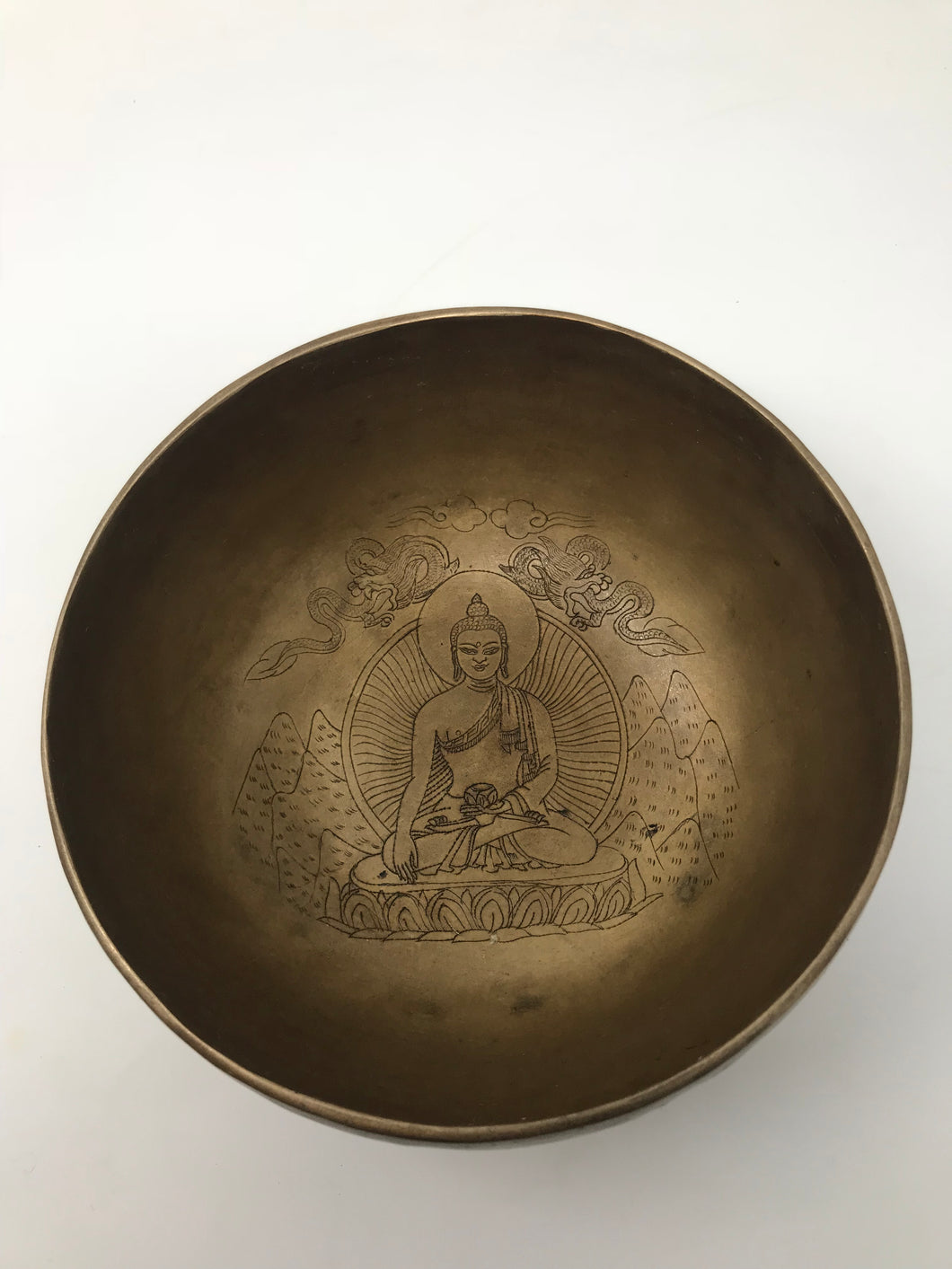 Buddha Tibetan Meditation  Hand Hammered Singing Bowl. ~ Nepalese crafsmanship - Hills, Dragons, Halo, Buddha by Nepal Soul