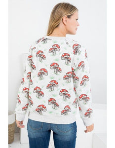 Comfy Mushroom Valentine Gift sweatshirt All Over Mushroom Print Sweatshirts With Fleece Lining, soft crew-neck colorful , Hippie, Vegan