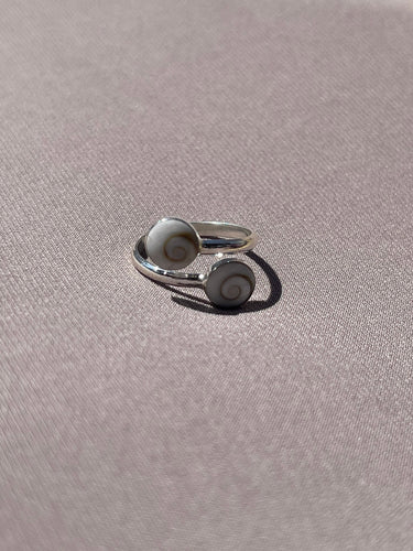 Adjustable Shiva Eye Shell Ring - Sterling Silver and Operculum Circular ring, Goddess Swirl, Sacred Spiral, Made in Nepal