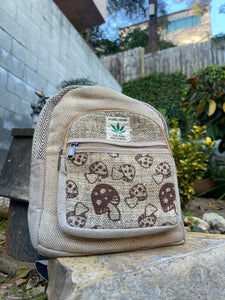 Mushroom Bag, Vegan Handmade Backpack, Hemp Bag, Mini Backpack, Mushroom Backpack, Magic Mushrooms Bag, Made in Nepal