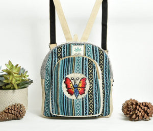 Butterfly Backpack - Vegan Friendly Festival Bag - Hiking Beach Hemp Bag - Eco-Friendly Blue Hemp Backpack - Blue Backpack