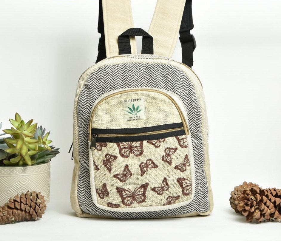 Butterfly Backpack - 11 inches - 100% Sustainable and Eco-Friendly Hemp Backpack - Printed Backpack - Nature Lover Gift - Small Backpack