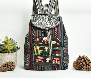 Mushroom Garden Bag, Enchanted Forest Bag, Colorful Hemp Backpack - 13 Inches - Eco-Friendly, Tribal and Stylish - Magic Mushroom Bag