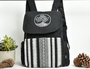 Tree of Life Backpack | Black and White Backpack | 100% Cotton | Handmade in Nepal | Nature Lover Backpack | School Backpack | Work Backpack