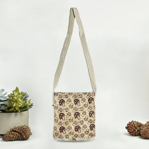Mushroom Messenger Bag | Sustainable Hemp Fabric | Hemp Messenger Bag | 8 inches | Handmade in Nepal | Vegan Bag
