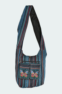 Butterfly Striped Hobo Bag | 100% Cotton Bag | Handmade in Nepal | Blue Hobo Bag | Red Crossbody Bag | Green Hobo Bag |