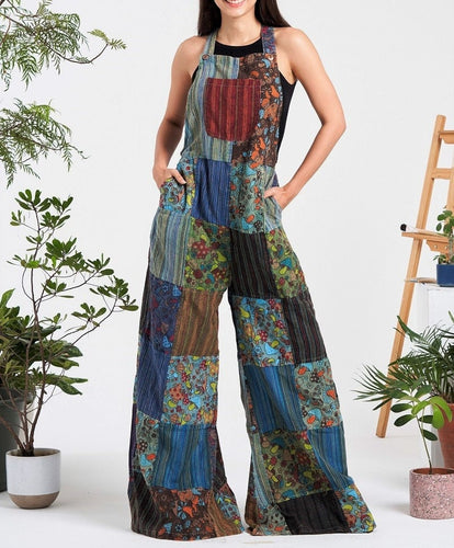 100% Cotton Mushroom Print Unique One of a Kind Patchwork Unisex Overalls | One Size Fits All | S, M, L, XL | 3 Adjustable Lengths